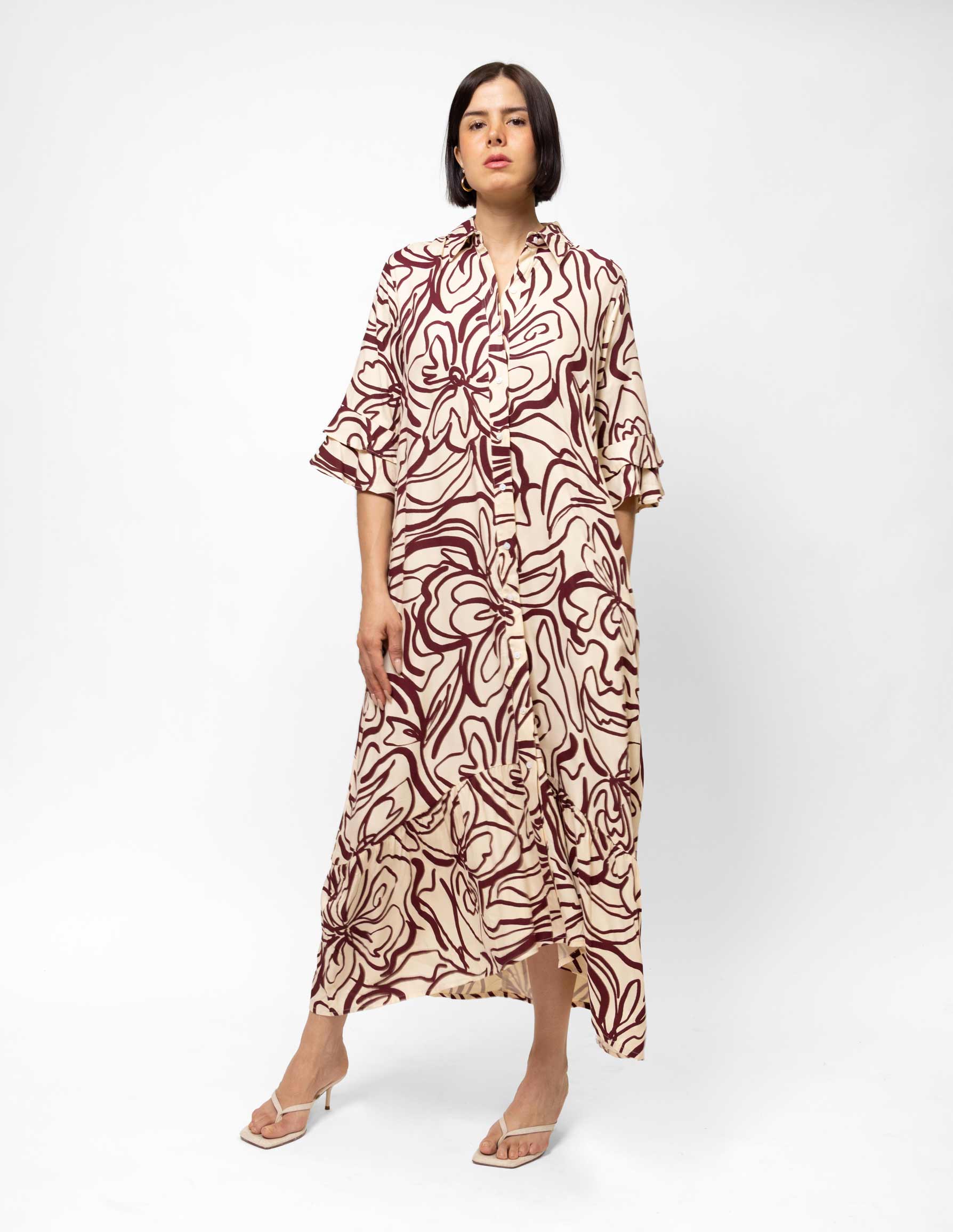 Vestido midi estampado manga 3/4