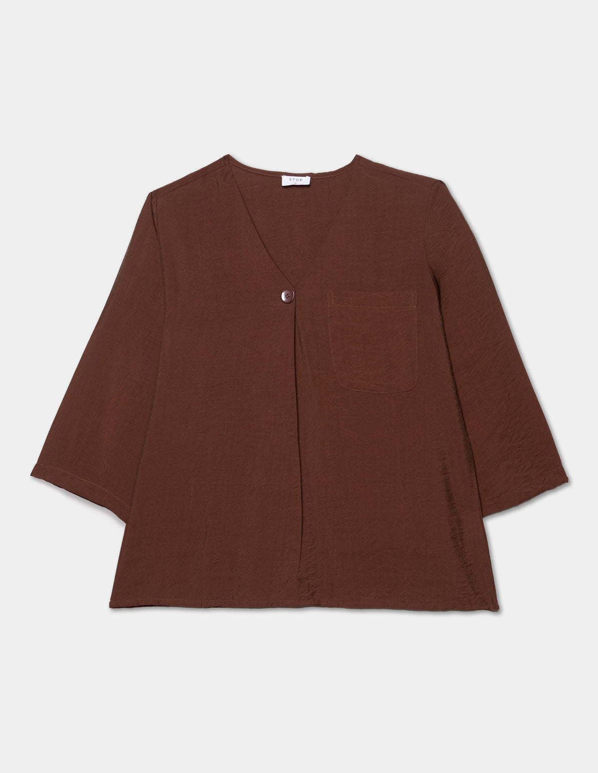 Blusa manga 3/4 botón y pliegue