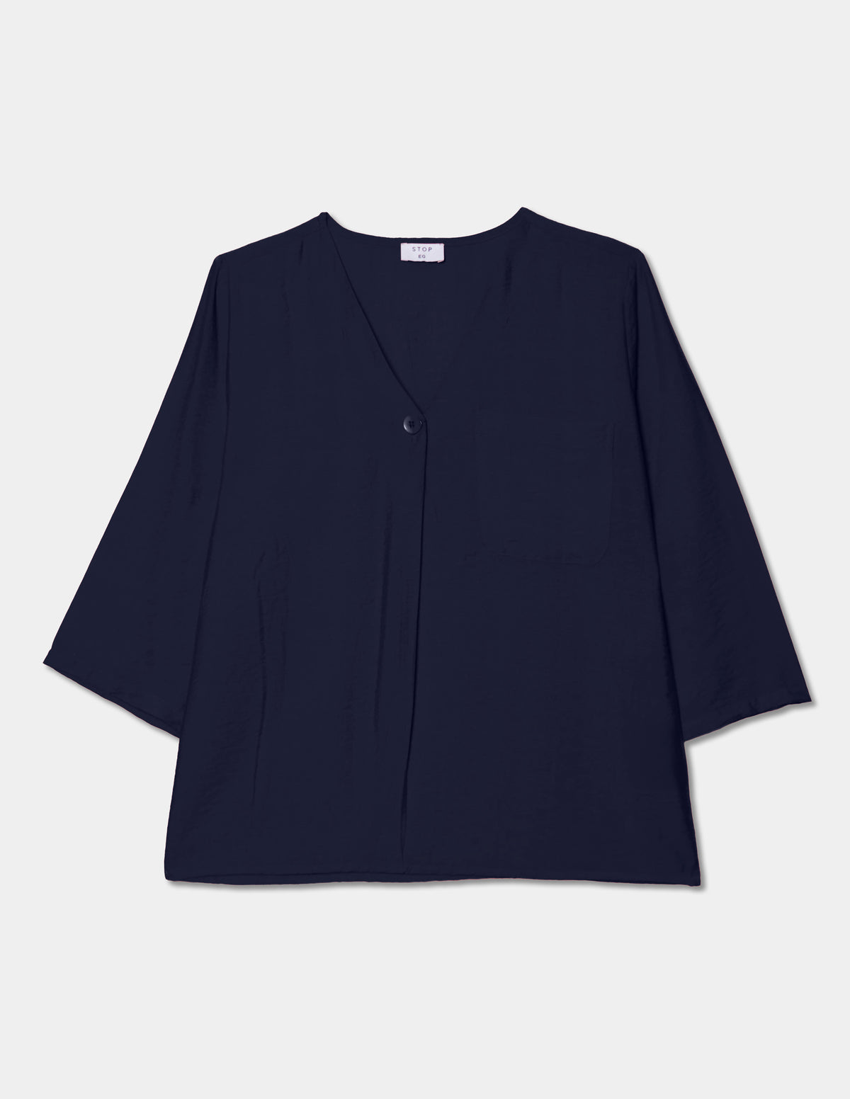 Blusa manga 3/4 botón y pliegue
