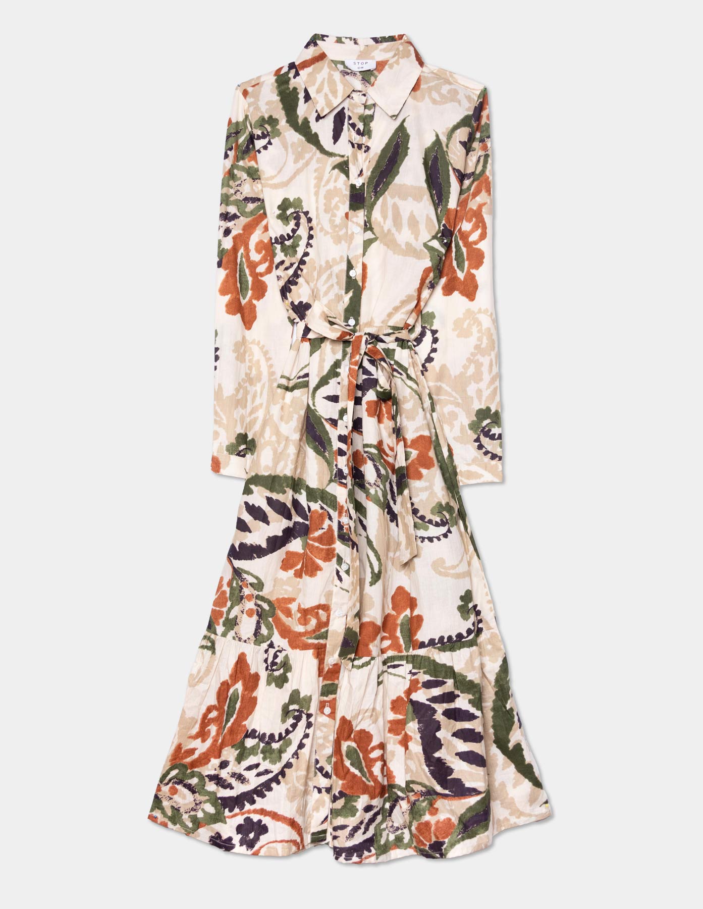 Vestido largo estampado cinturón