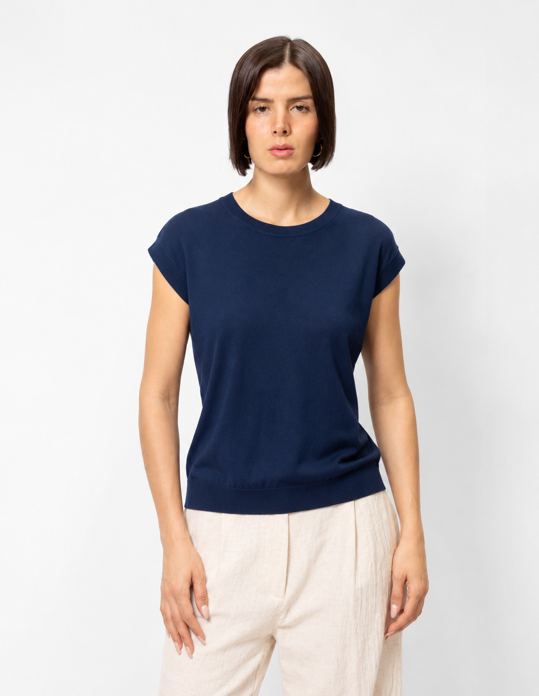 Blusa tejida manga corta corrida y valenciana