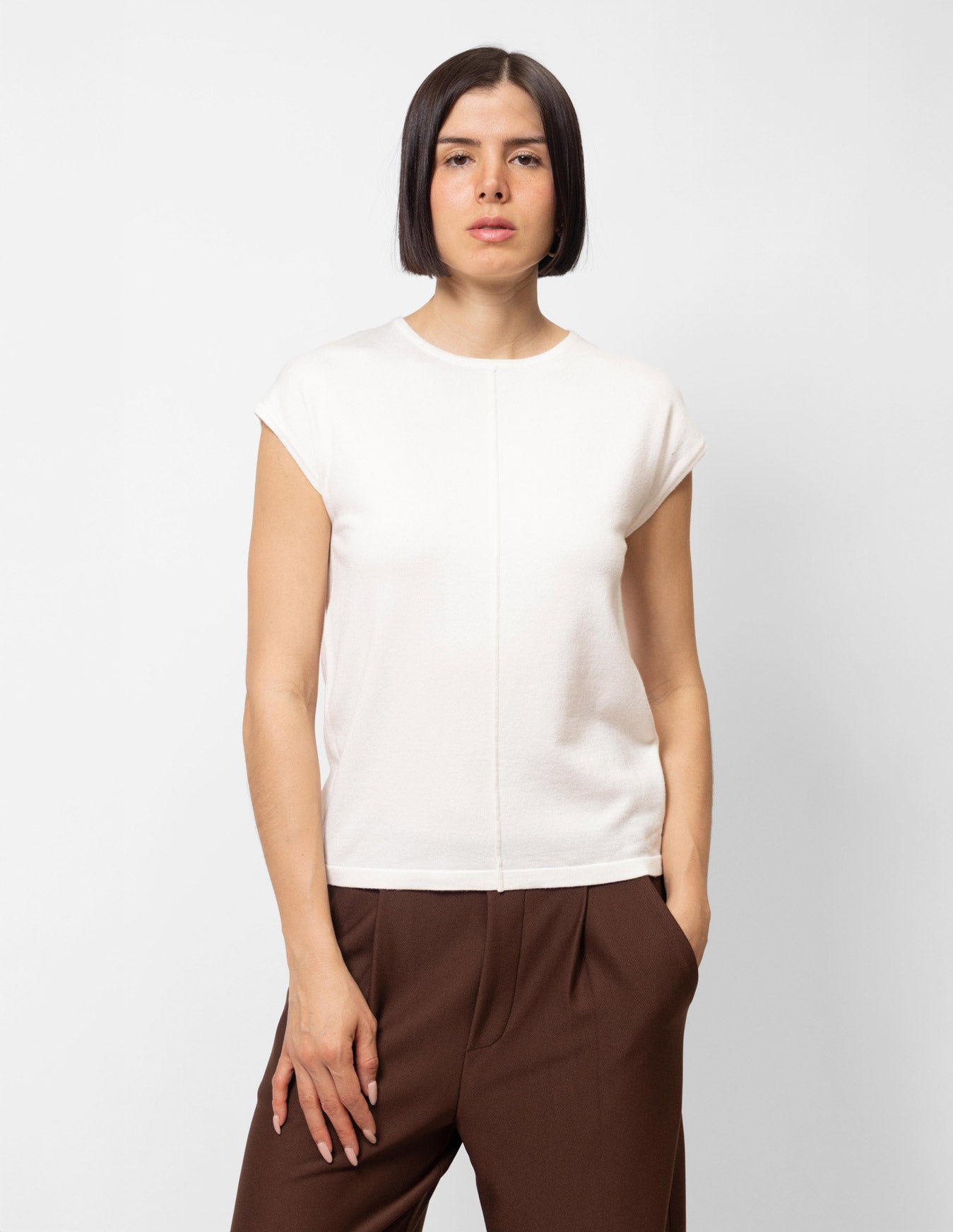 Blusa tejida manga corrida línea centro