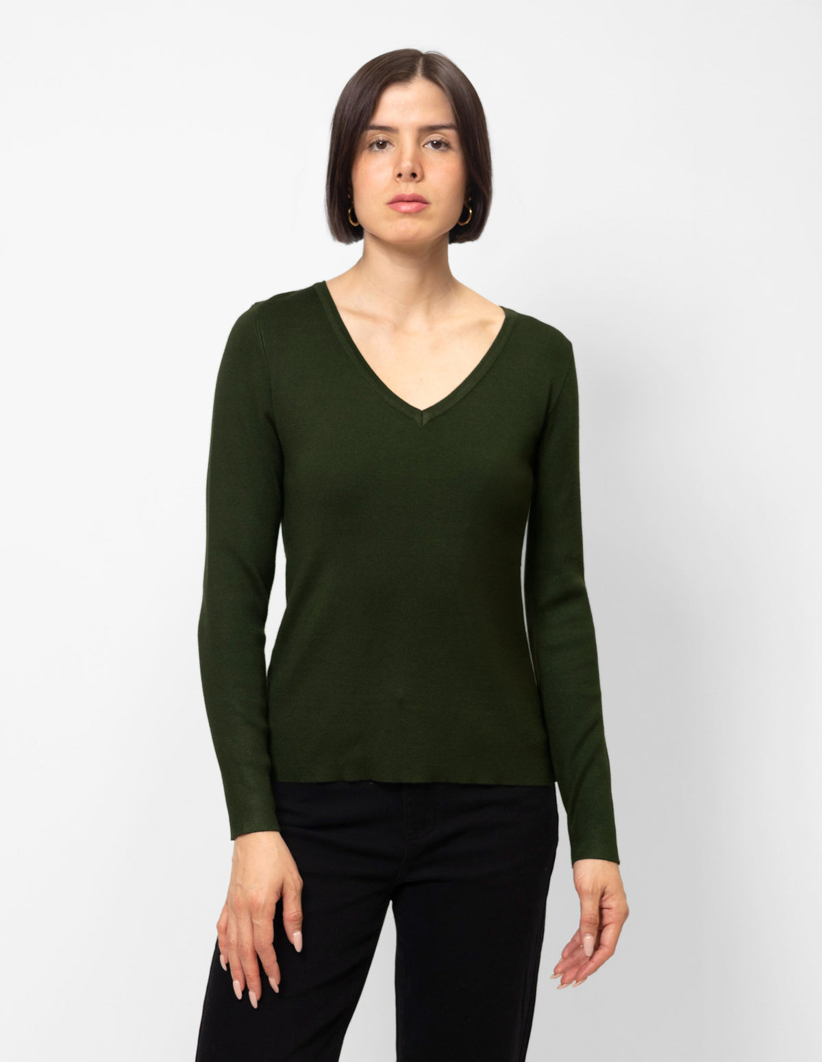 Blusa tejida cuello V manga larga