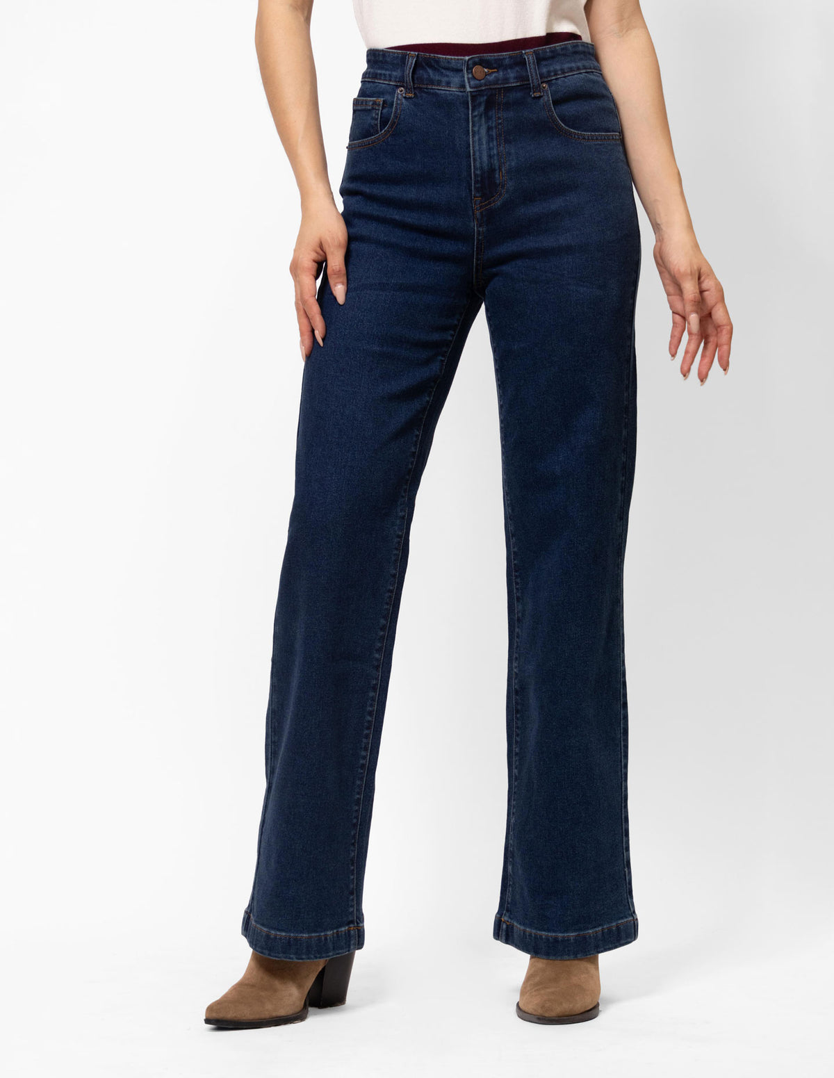 Jeans rectos con bastilla ancha - AZUL