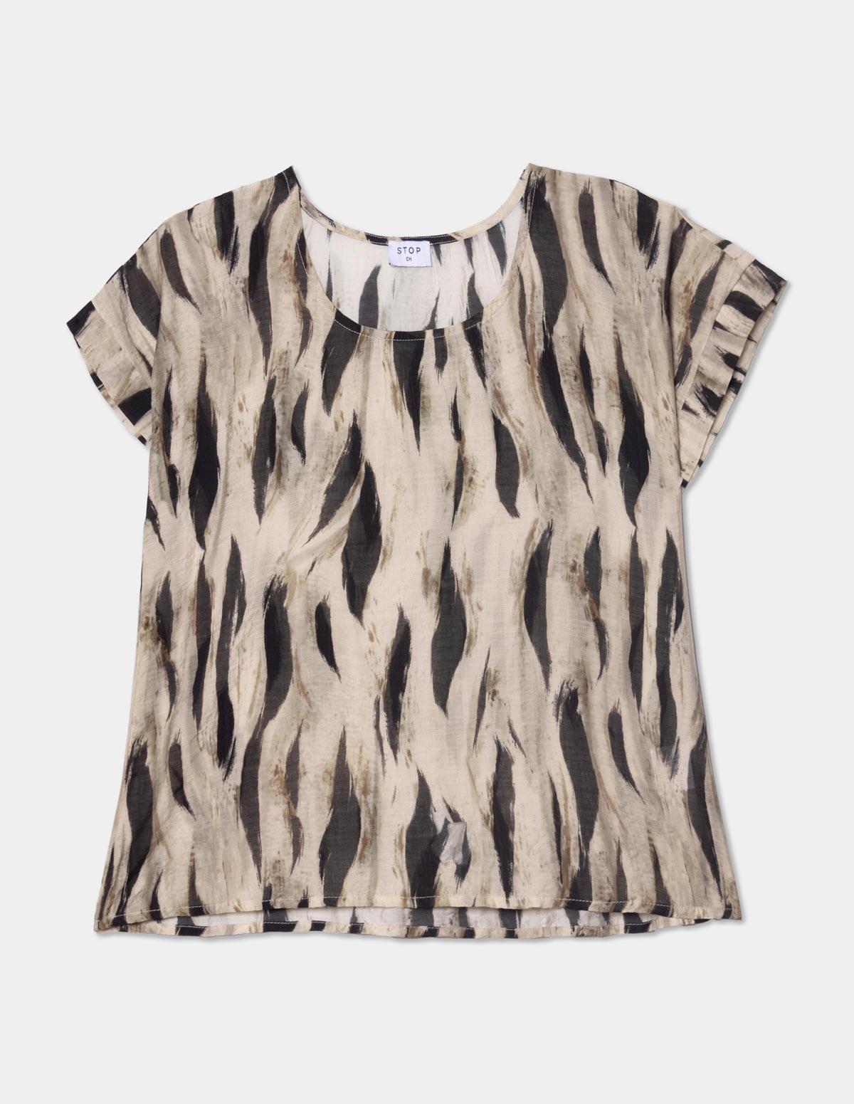 Blusa manga corta, cuello redondo, estampada