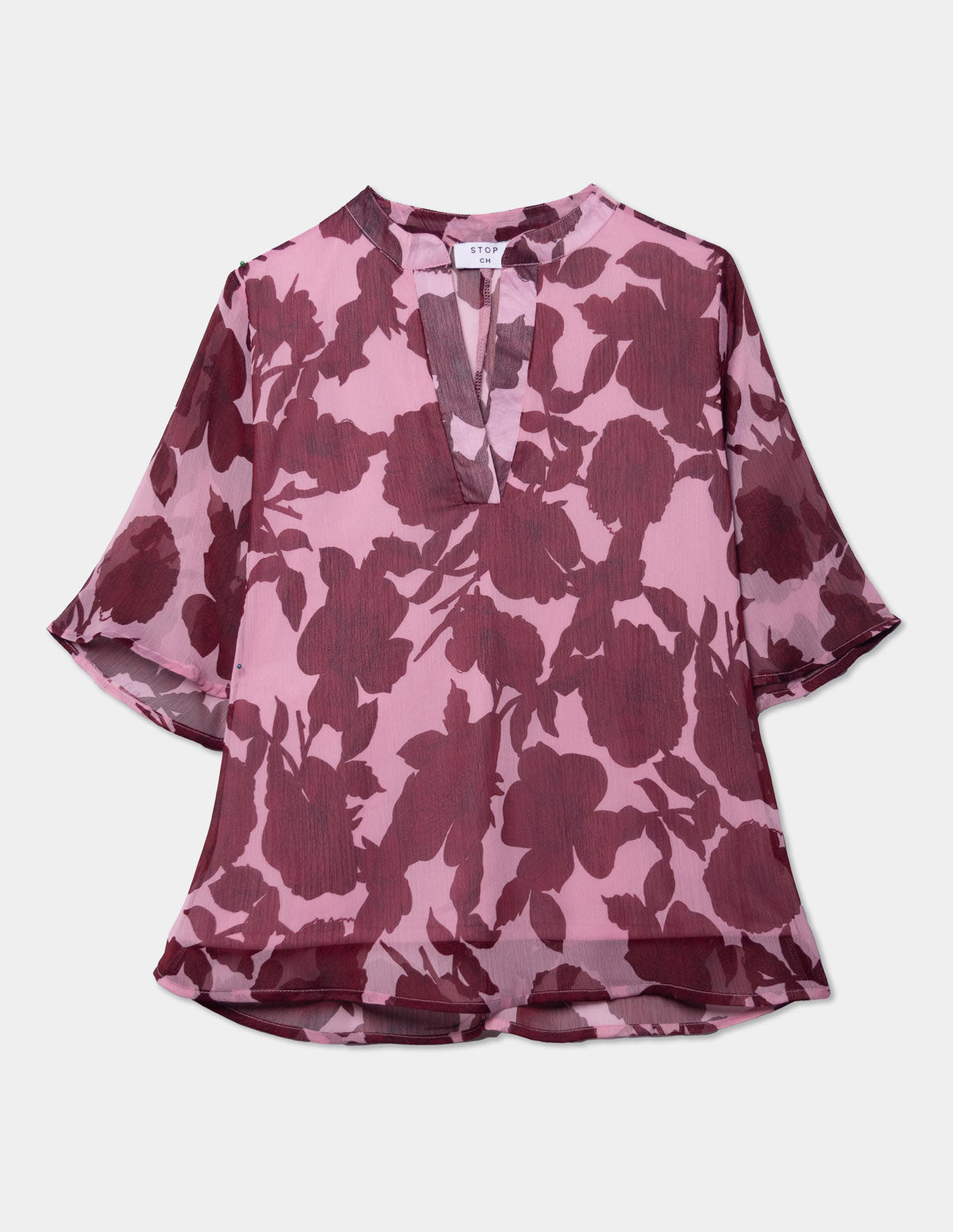 Blusa manga corta estampada chifón