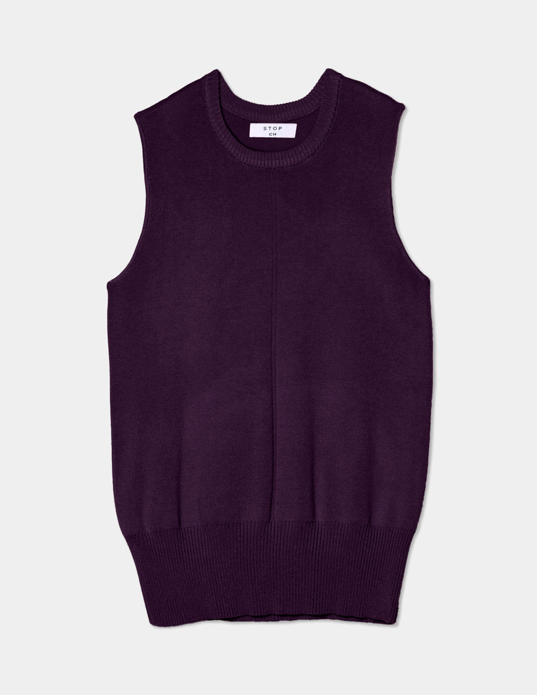 Blusa tejida sin mangas cuello acanalado