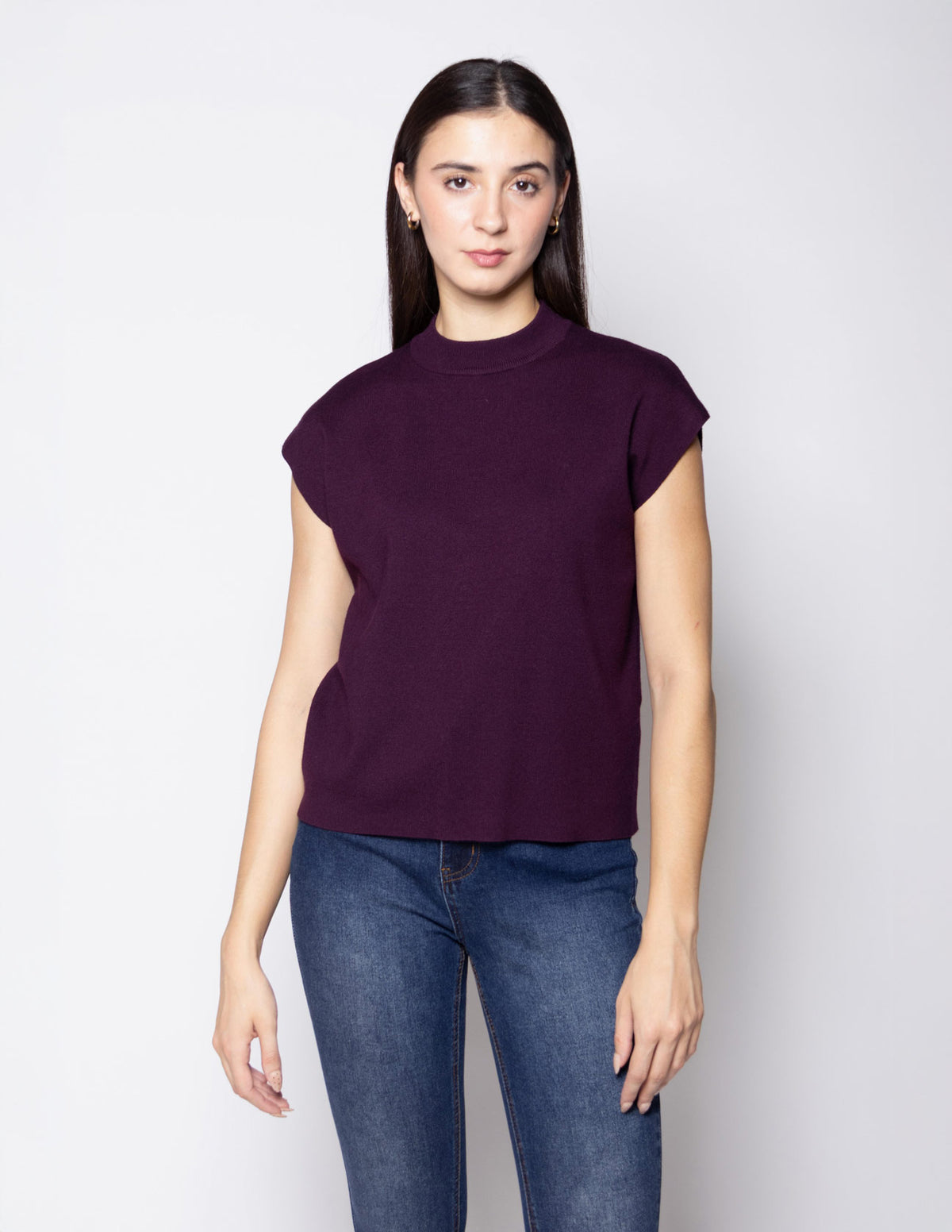 Blusa tejida manga corrida cuello mock
