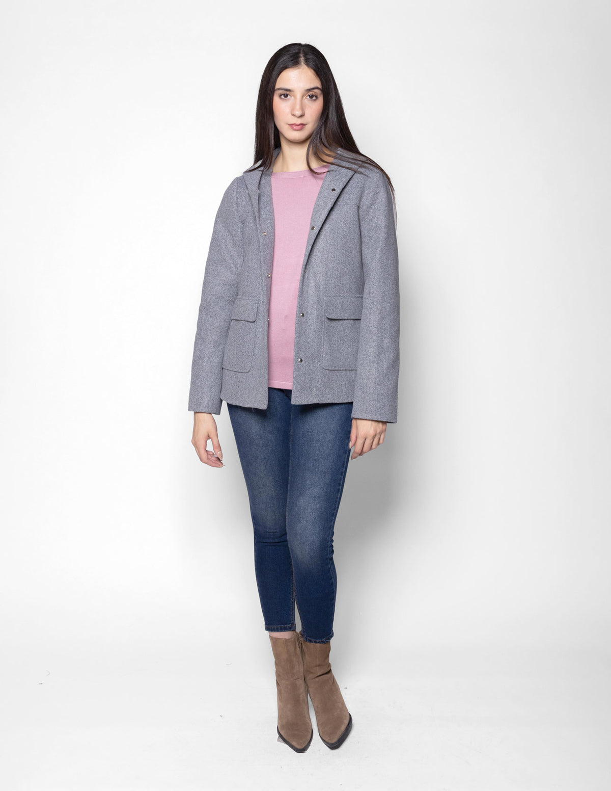 Blusa básica tejida manga larga cuello ojal