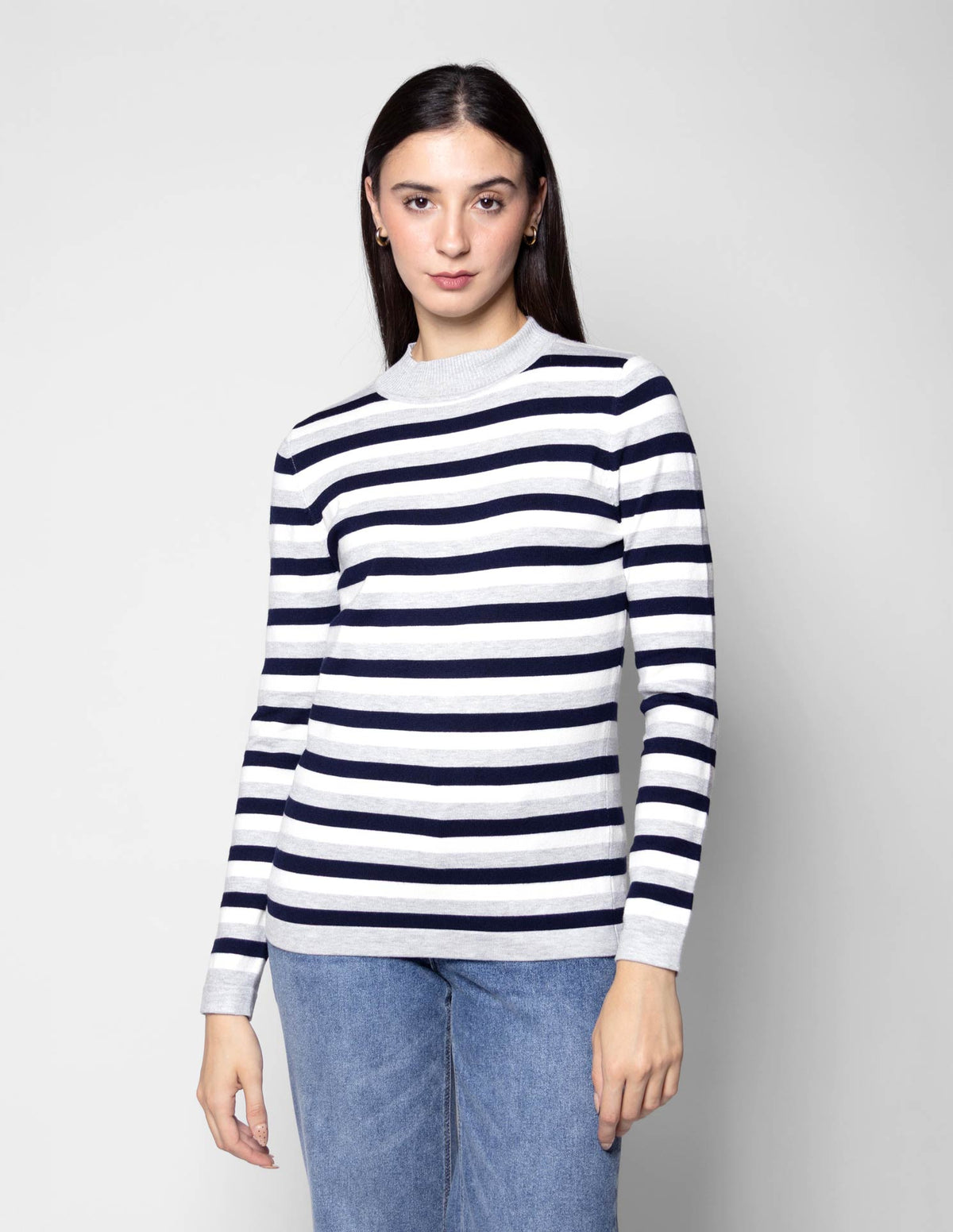 Blusa tejida rayas manga larga cuello alto