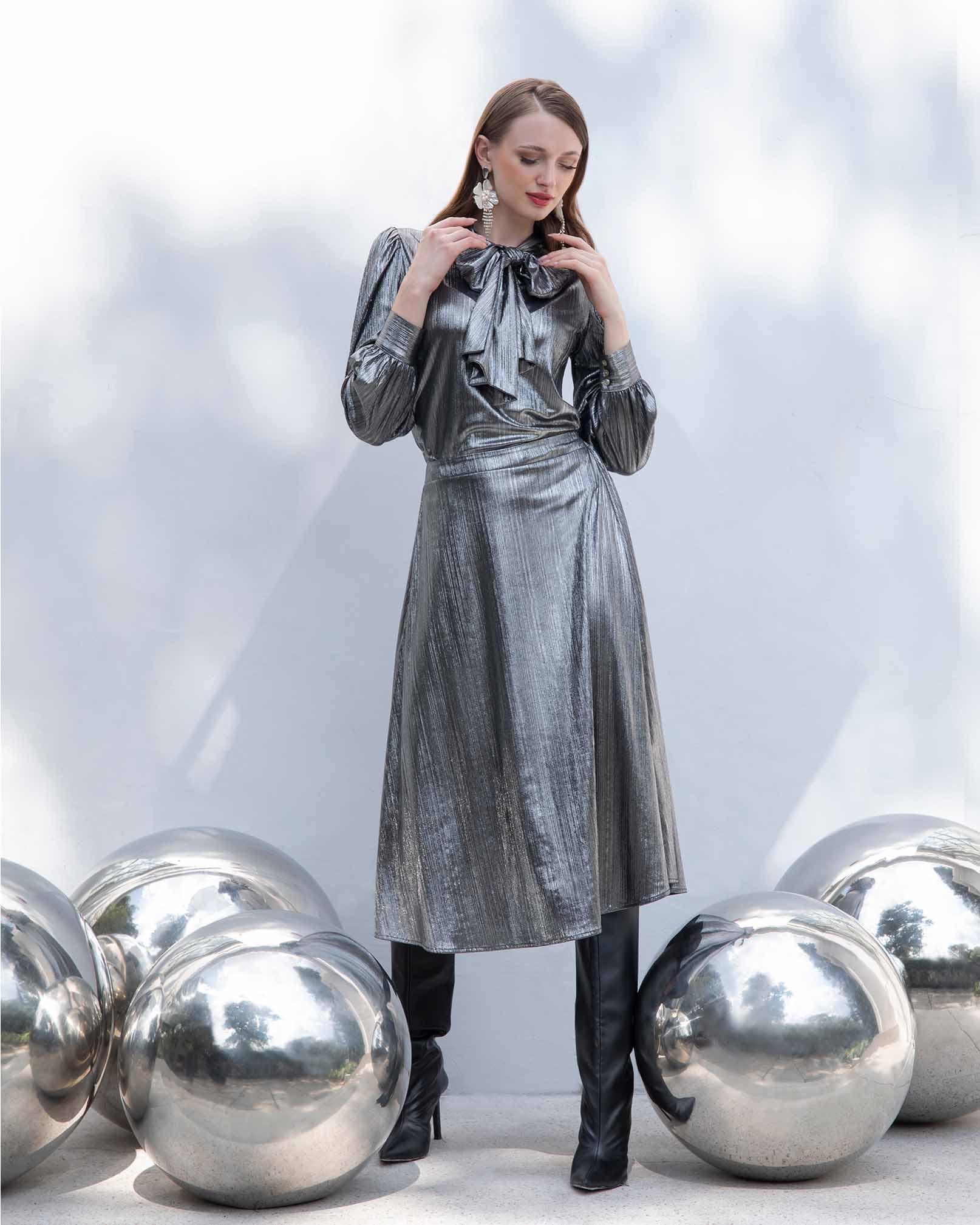 Falda midi metálica