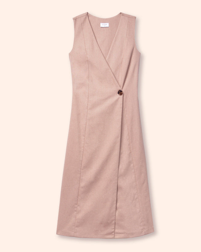 vestido-stop-khaki-midi-sin-mangas-lino-suelto