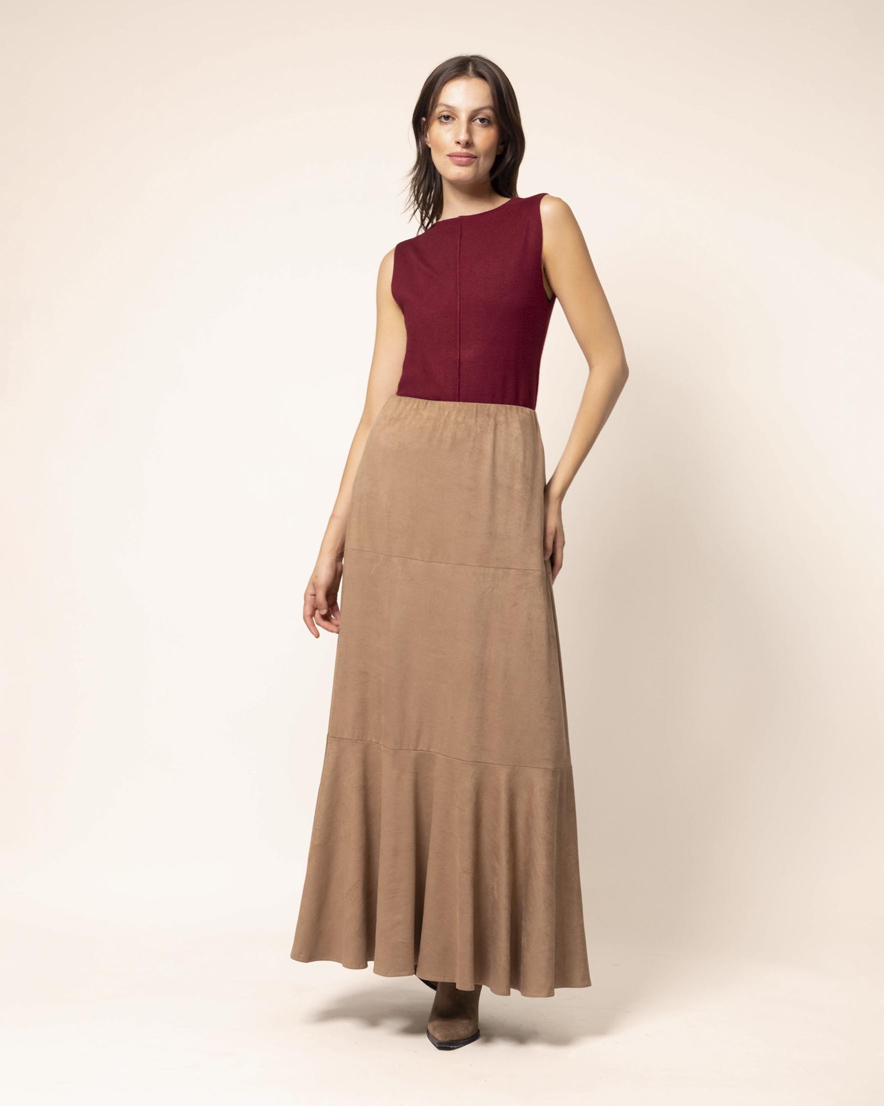 Falda maxi cortes efecto ante