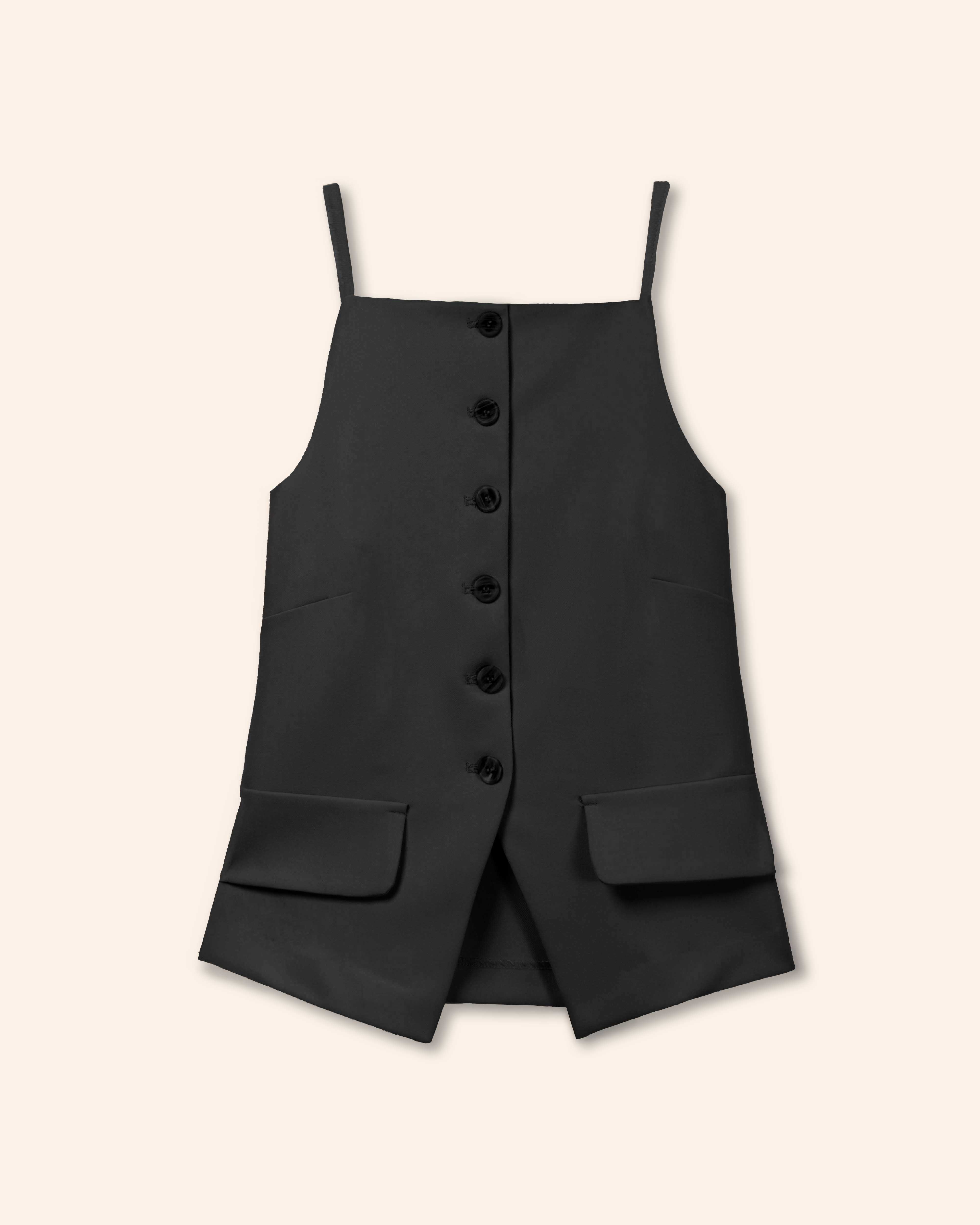 chaleco-negro-escote-cuadrado-lazo