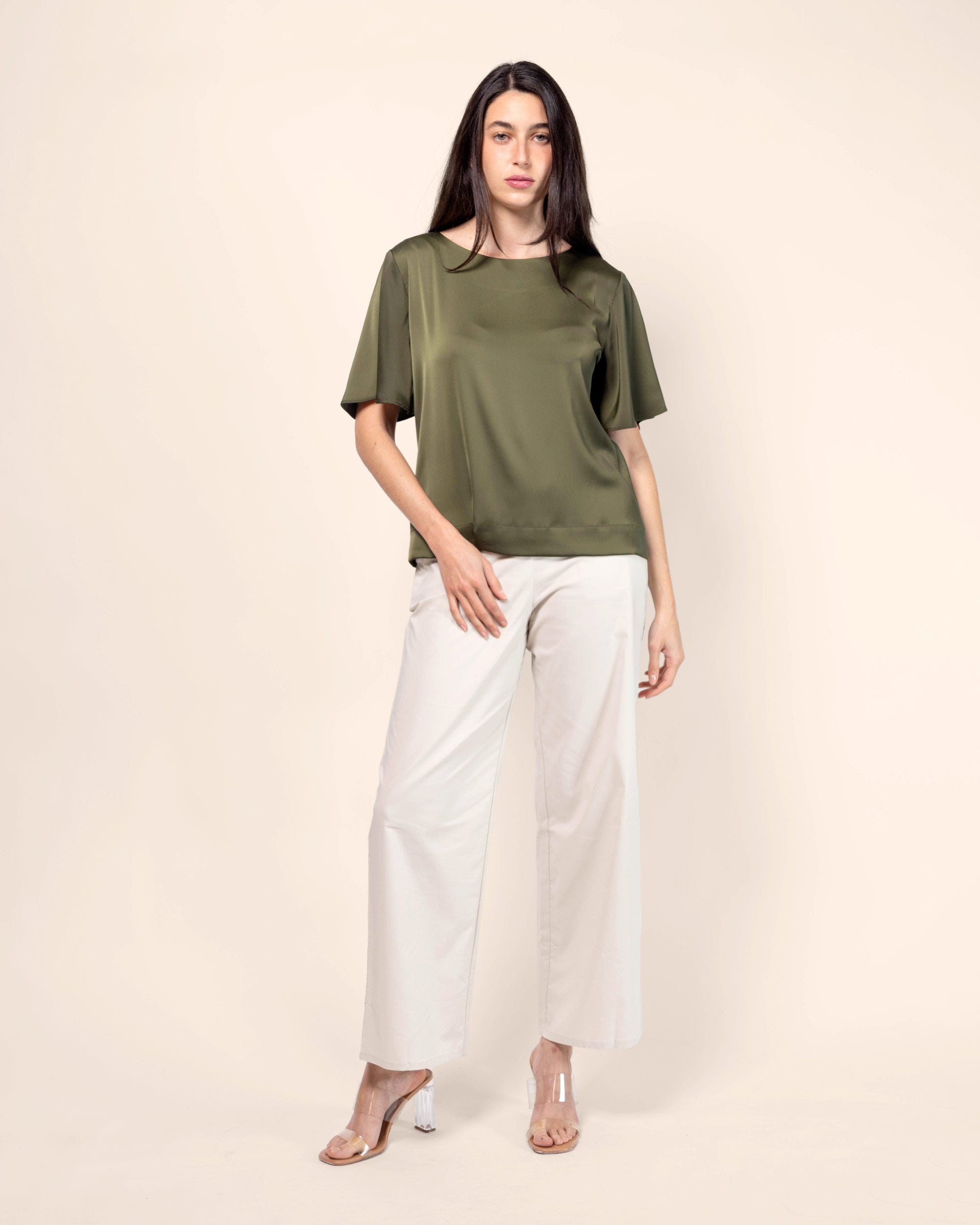 Blusa manga con vuelo, escote redondo