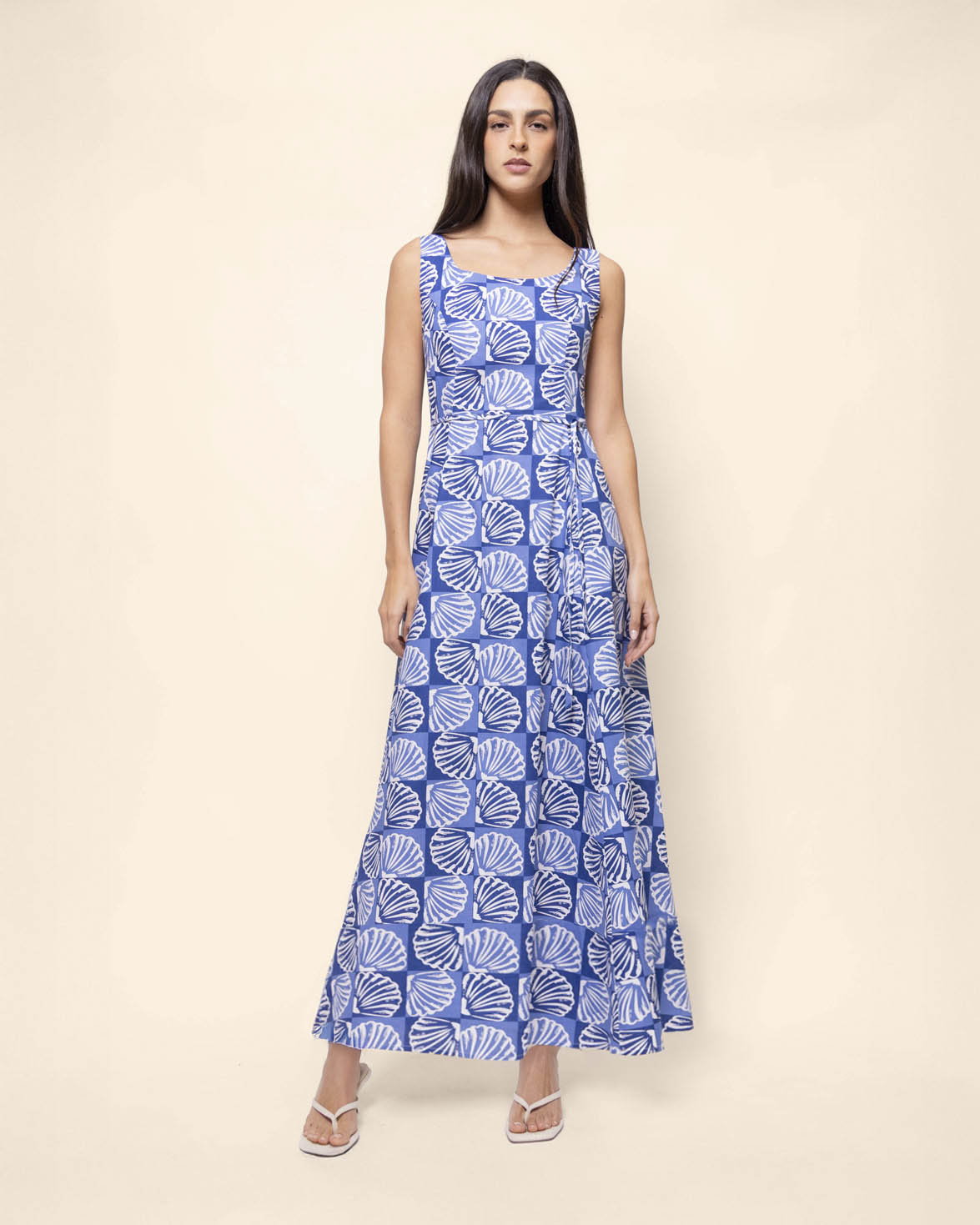 Vestido maxi estampado escote cuadrado