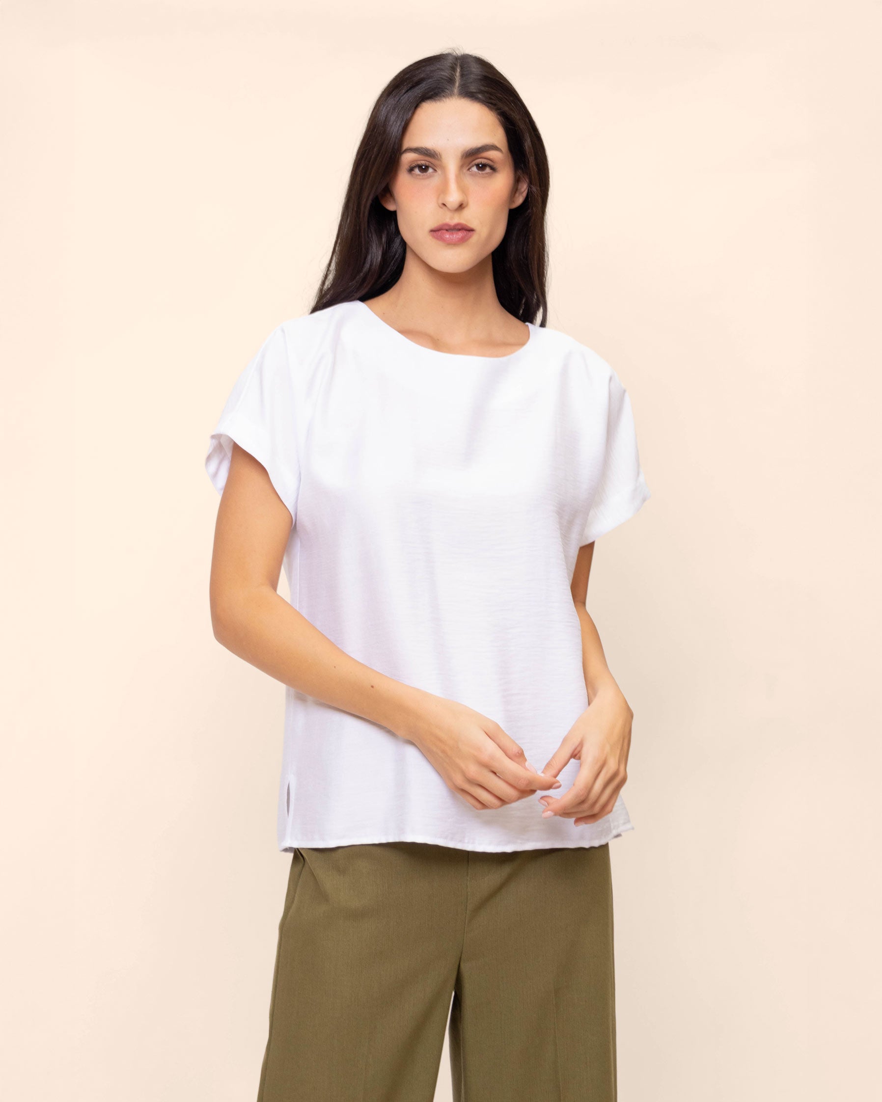 Blusa manga corta corrida cuello redondo