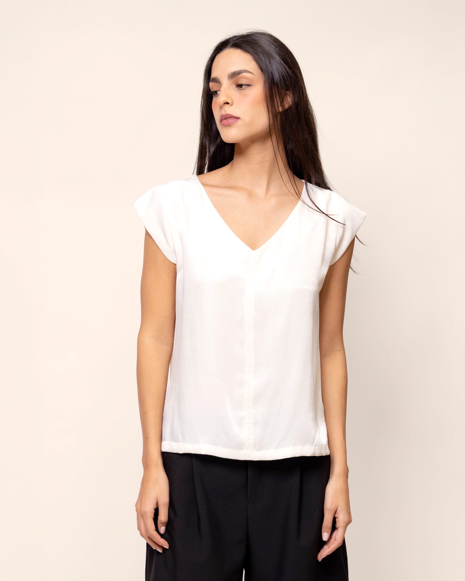 Blusa manga cap, cuello en V