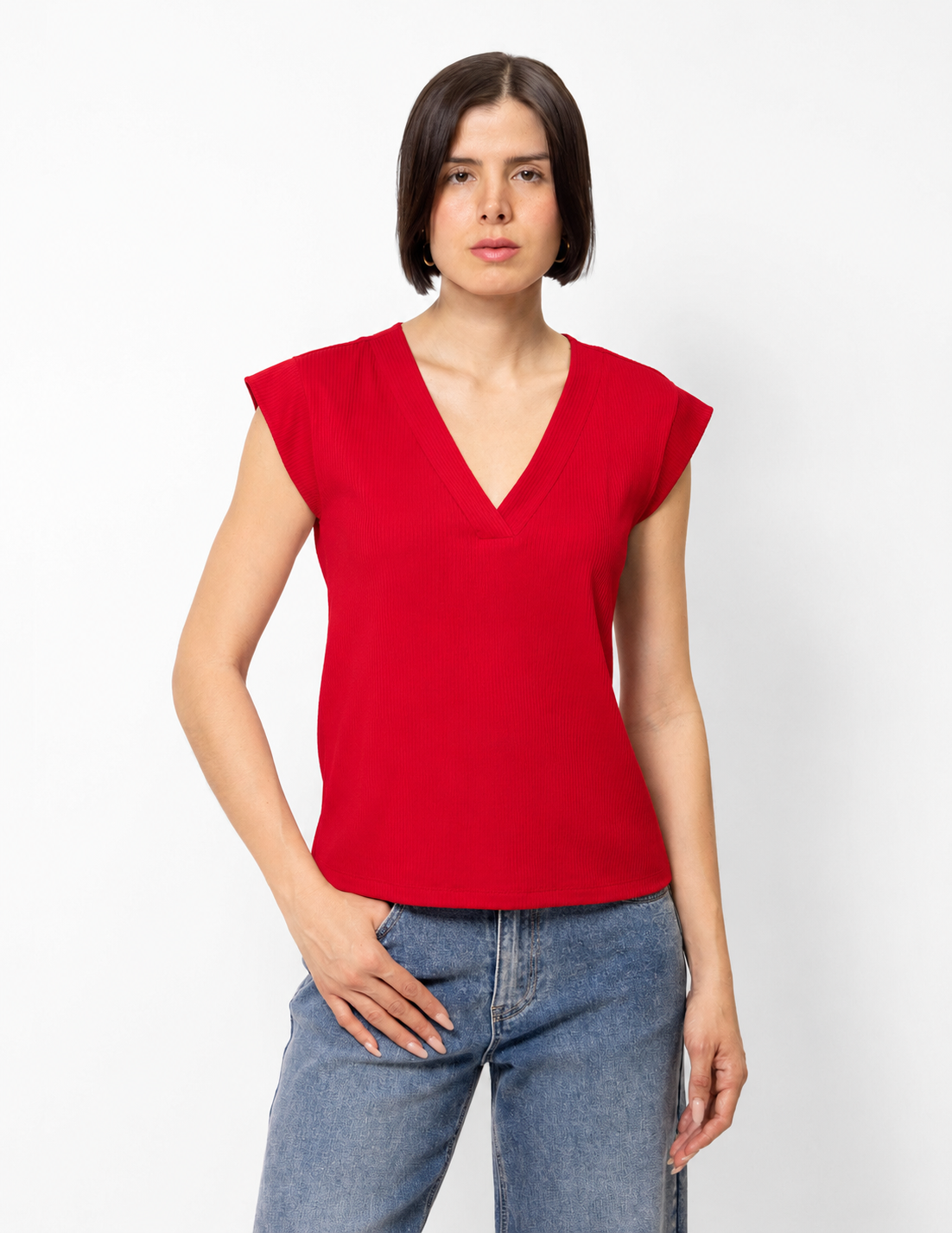 Blusa cuello V rib
