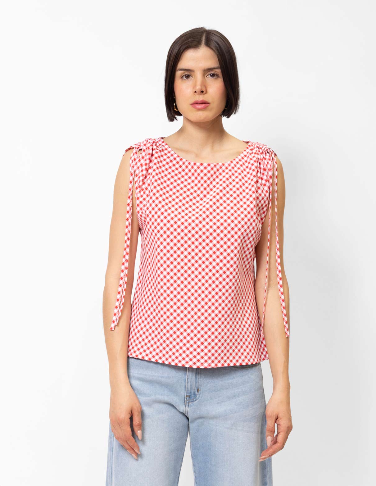 Blusa cuadros jaretas
