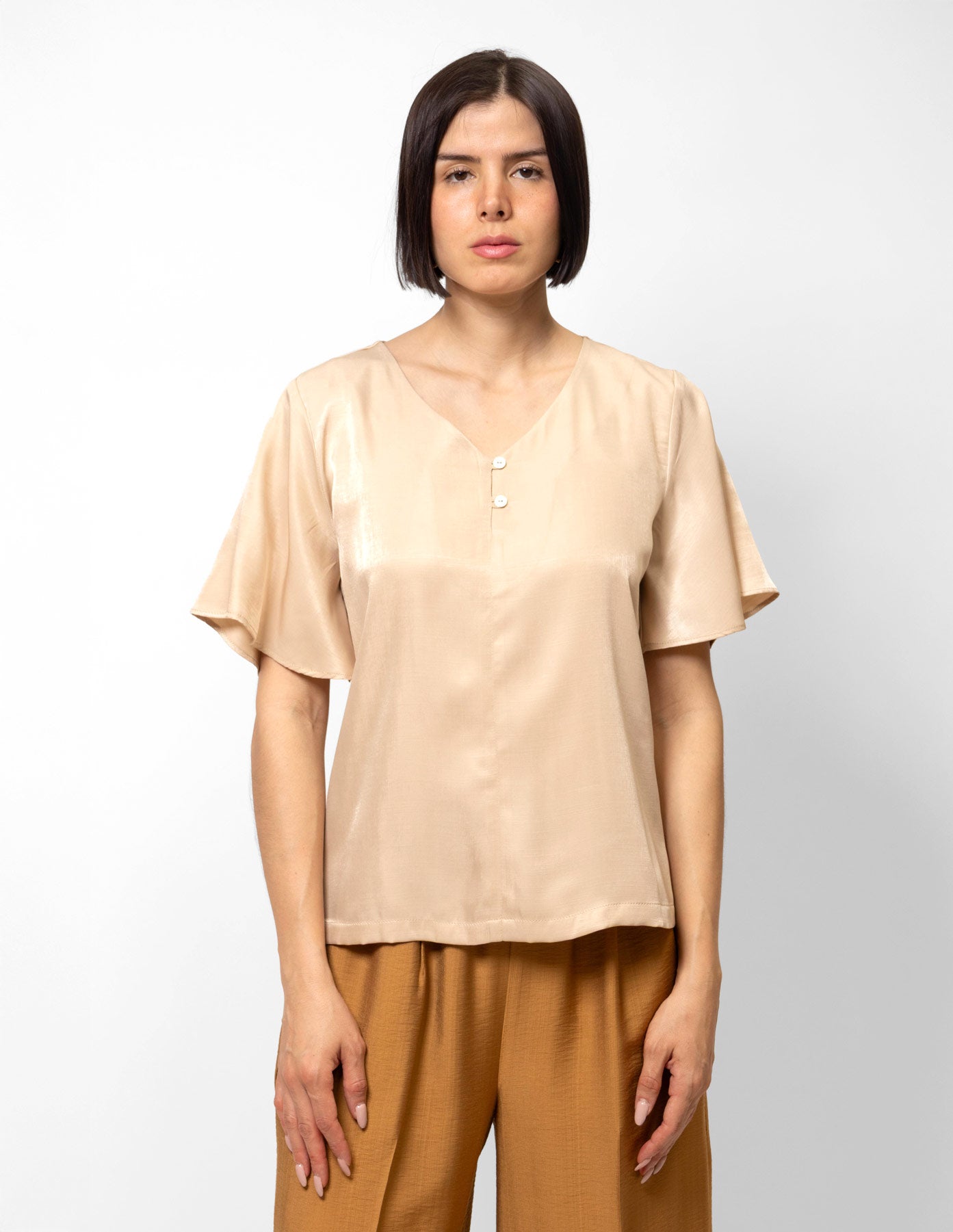 Blusa manga corta olán y botones