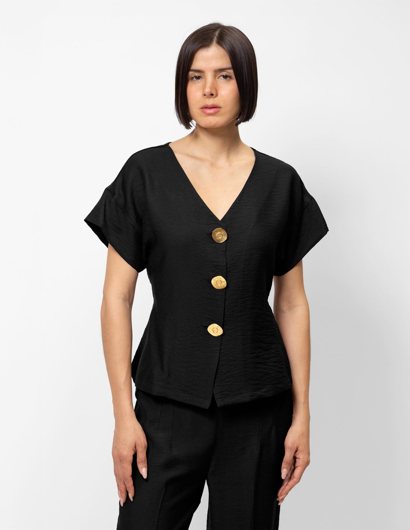 Blusa manga corta botones grandes