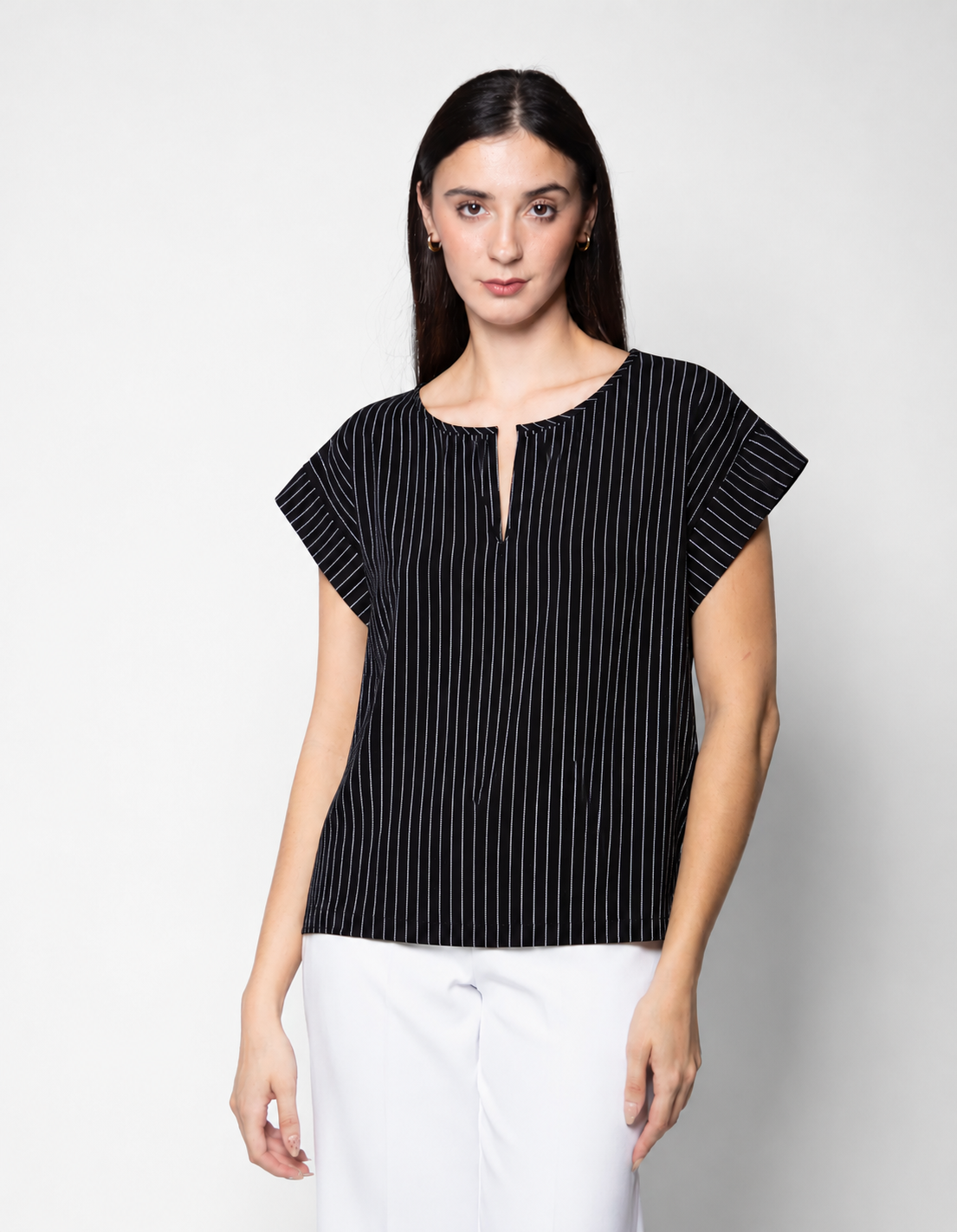 Blusa rayas cuello escote pico