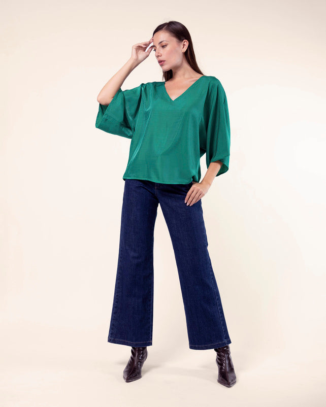 blusa-verde-manga-3-4-corte-relajado