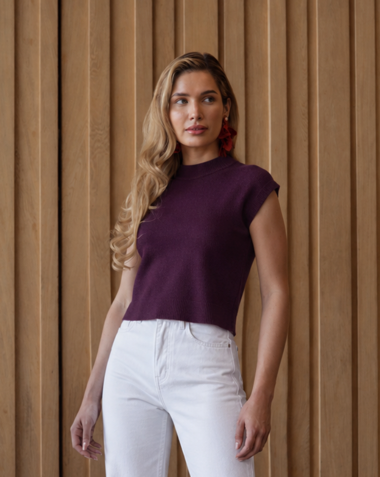 Blusa tejida manga corrida cuello mock