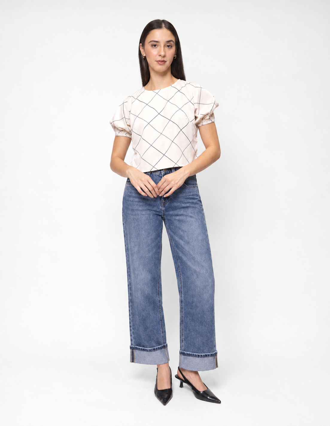 Jeans wide leg con valenciana