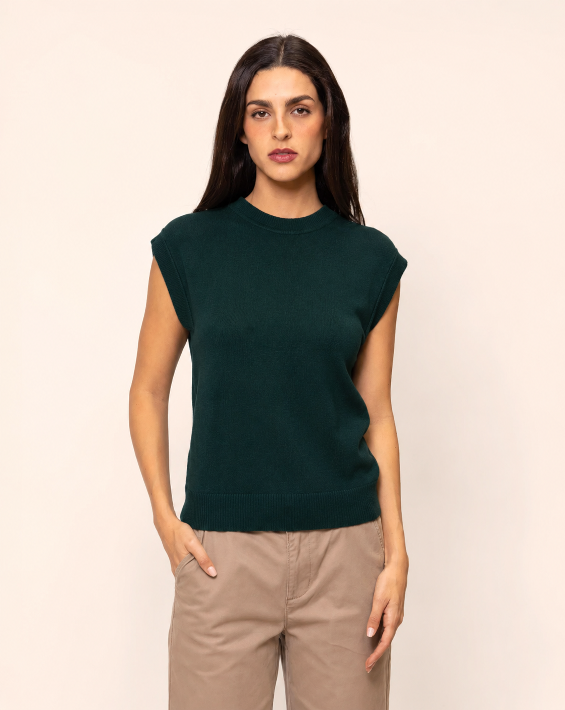 Blusa tejida manga corta corrida y valenciana