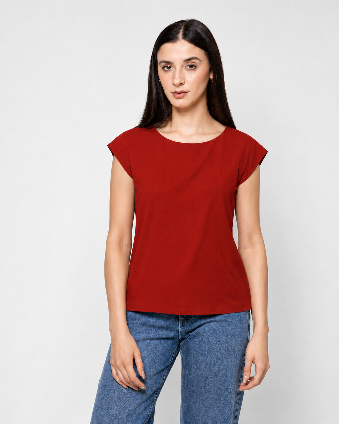 Blusa cuello redondo manga corta corrida